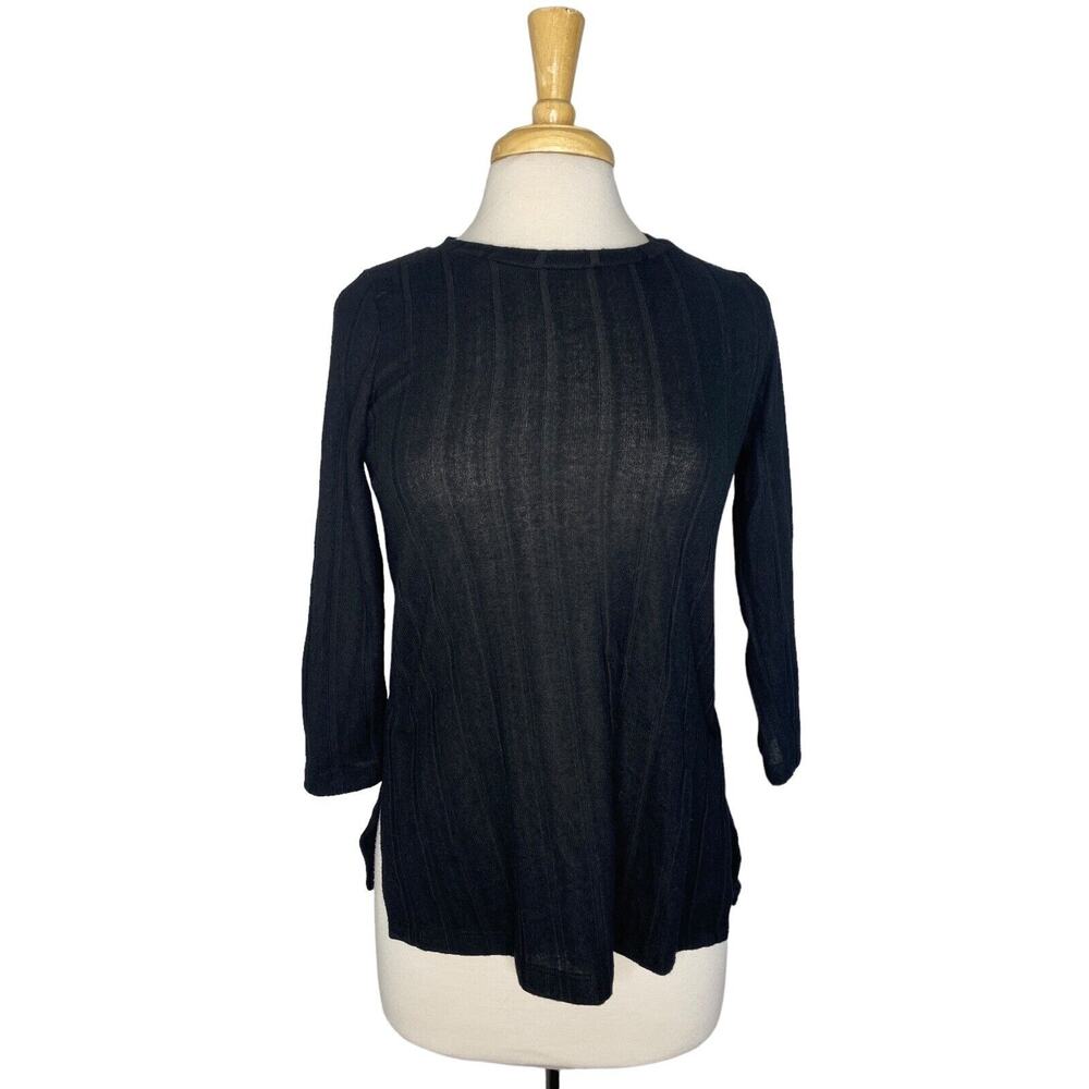 BOBEAU *NEW* Black 3/4 Sleeve Ribbed Stripe Crew Neck Knit Top Size XS